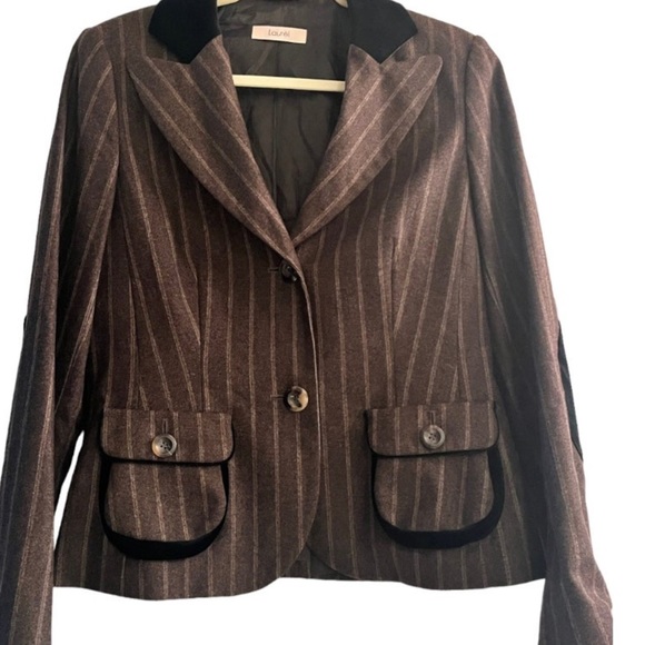 VNTG Laurel for Escada Fitted Blazer Striped Brown and Black | Size 38 , MED 10 - Picture 1 of 5